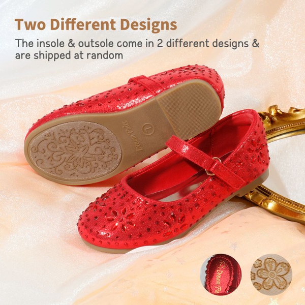 Girl's Mary Jane Buckle Rhinestone Flats - RED - 4